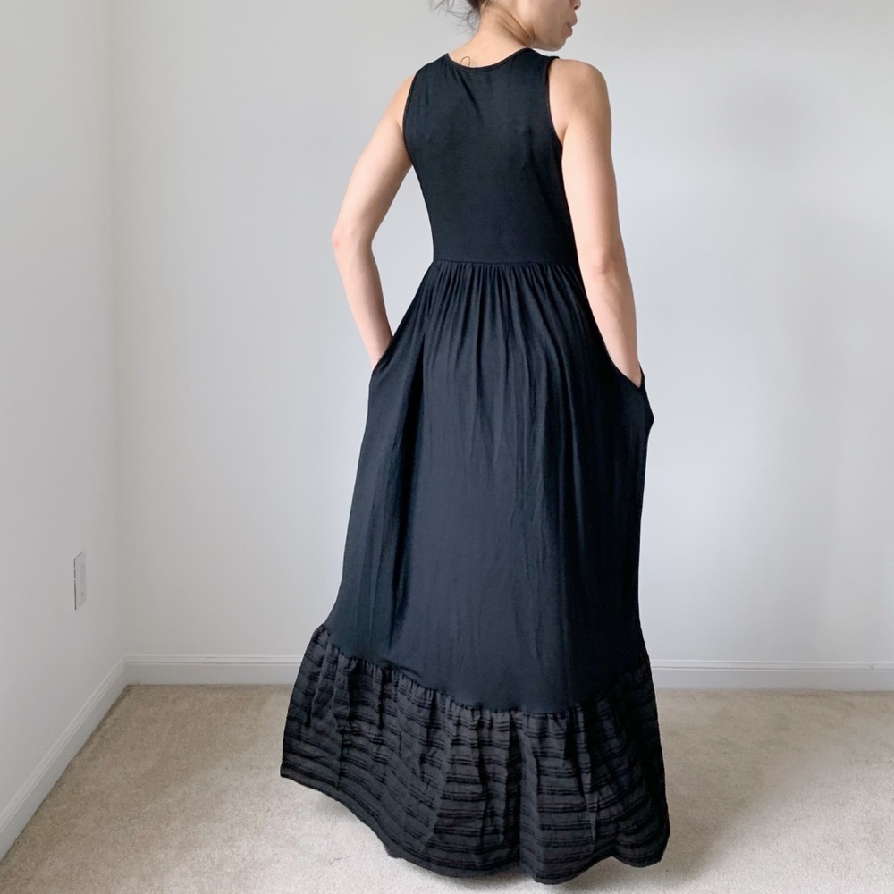 SLEEVELESS RUFFLE FLARE MAXI DRESS - BLACK - Picture 8 of 9